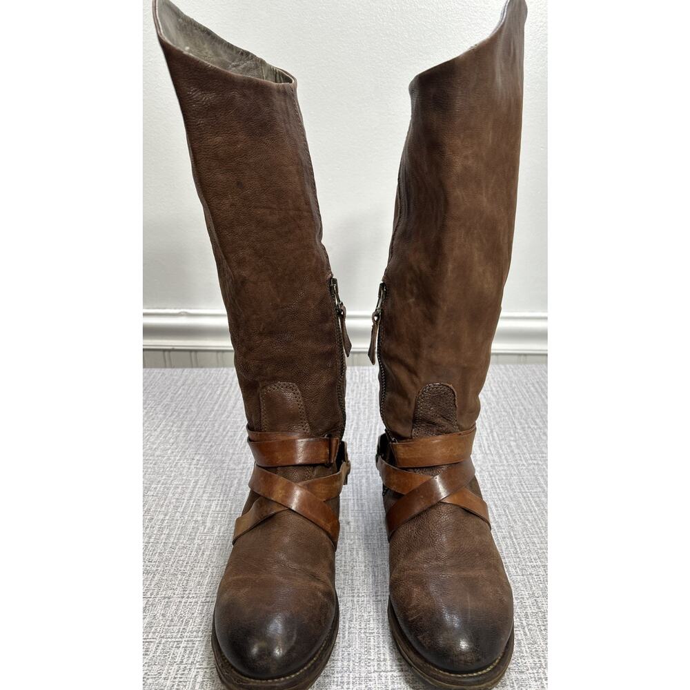 AS 98 Airstep Italian Zipper Boho Biker Brown Distressed Riding Boots 37/ 7 - Picture 2 of 16